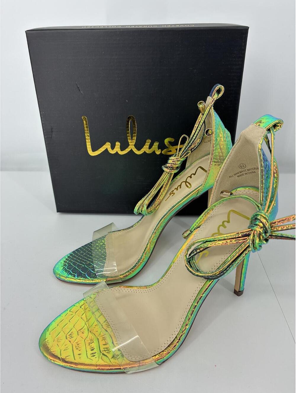 Lulus Ledah Hologram Snake High Heel Sandals with Clear Strap Size 6.5 M - Picture 4 of 7